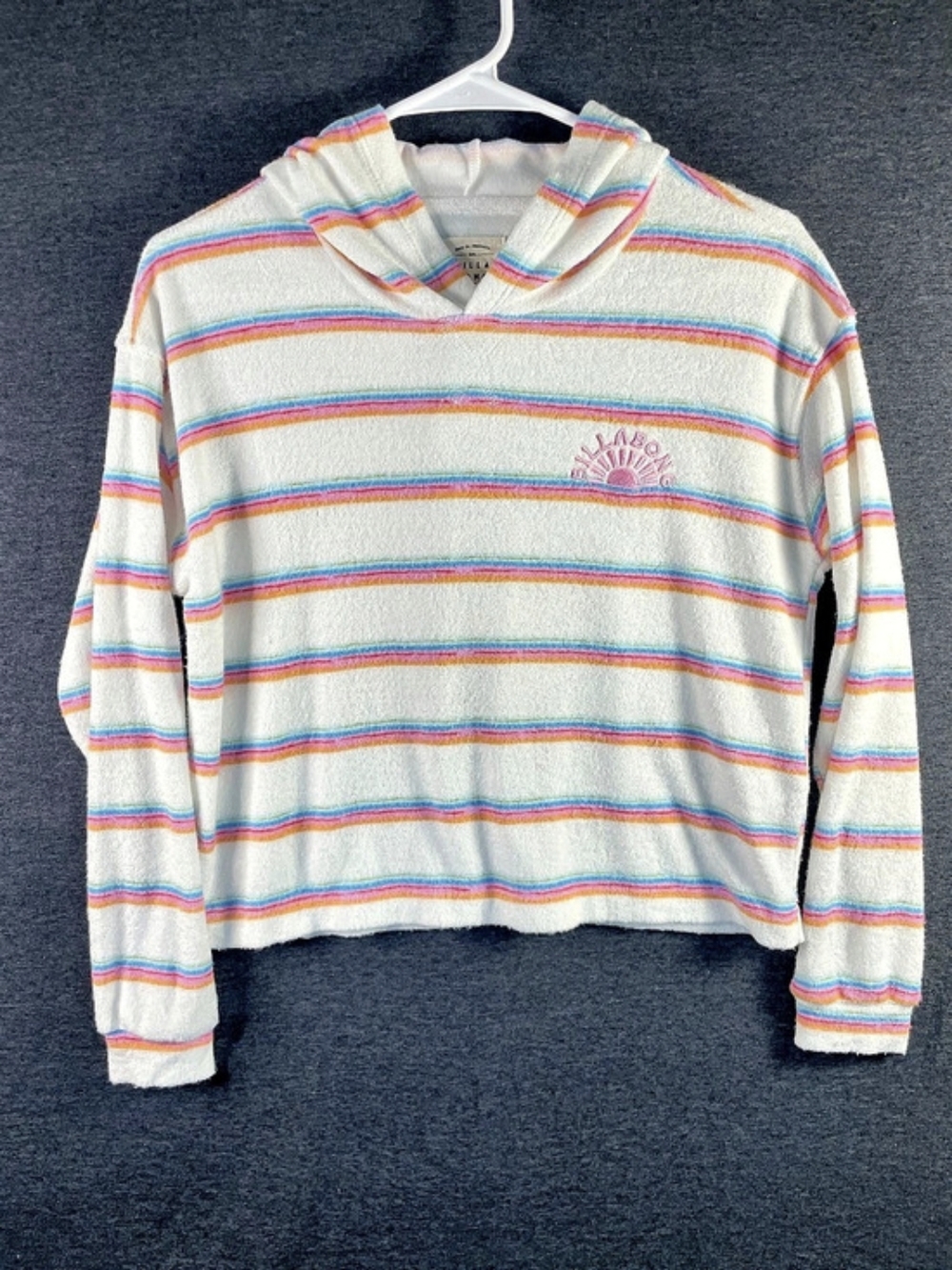 Billabong Striped Hoodie in White & Blue Size Medium